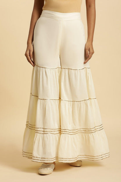 Ecru Tiered Cotton Sharara With Gota - wforwoman