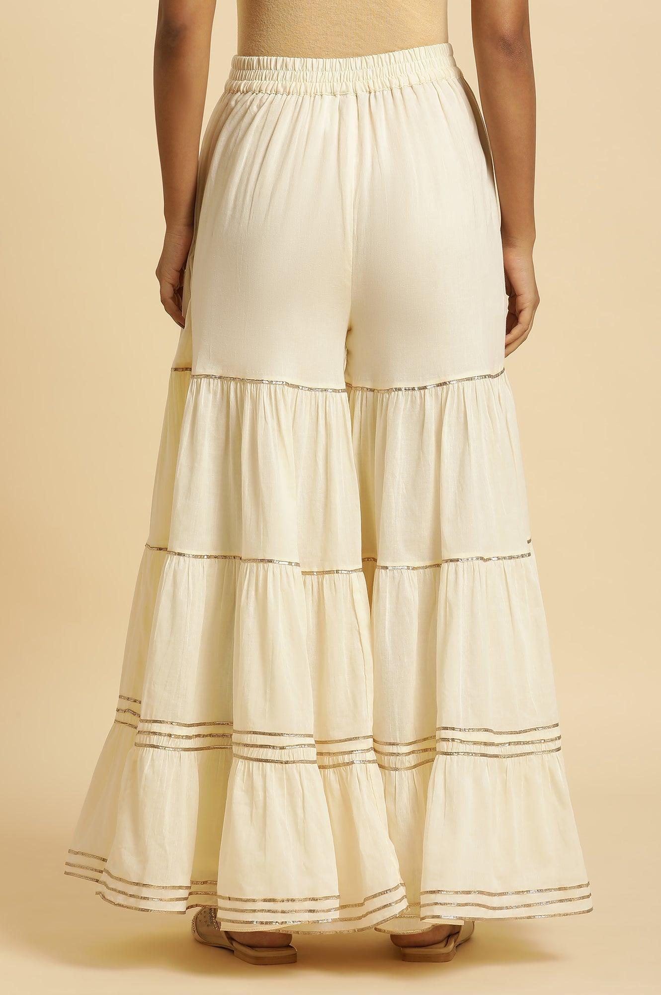 Ecru Tiered Cotton Sharara With Gota - wforwoman