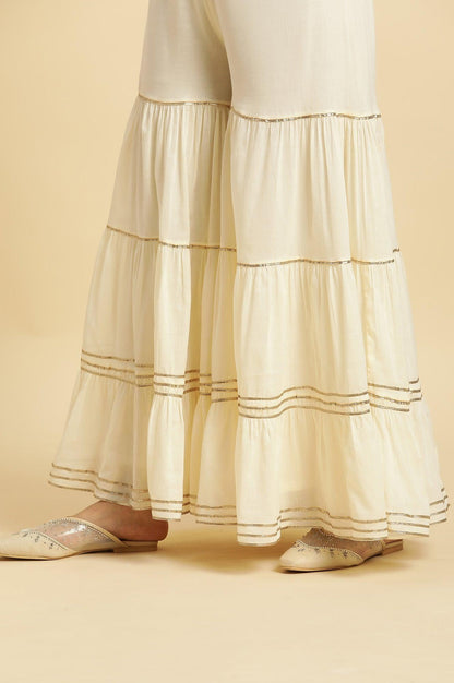 Ecru Tiered Cotton Sharara With Gota - wforwoman