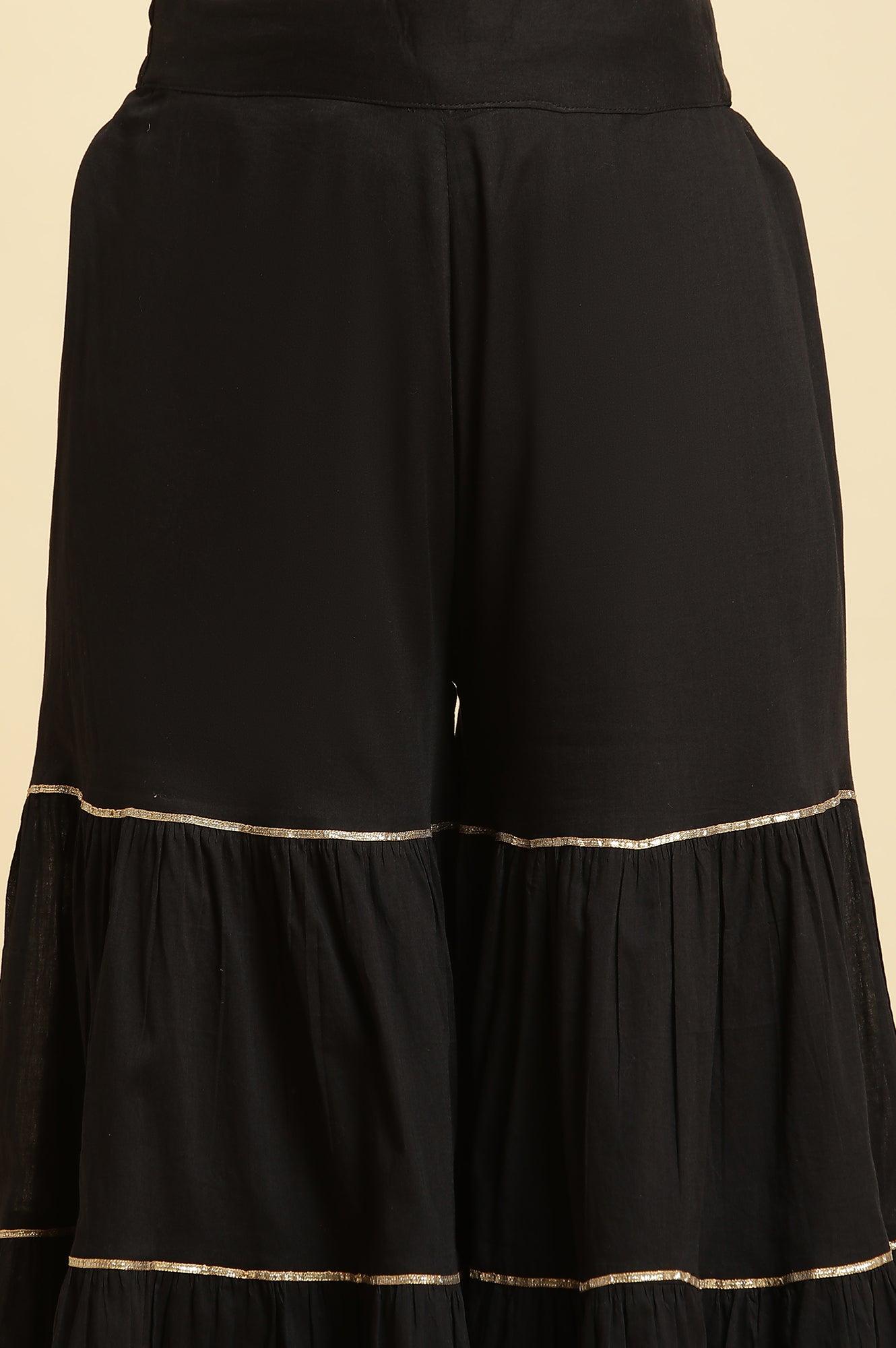Black Tiered Cotton Sharara With Gota - wforwoman