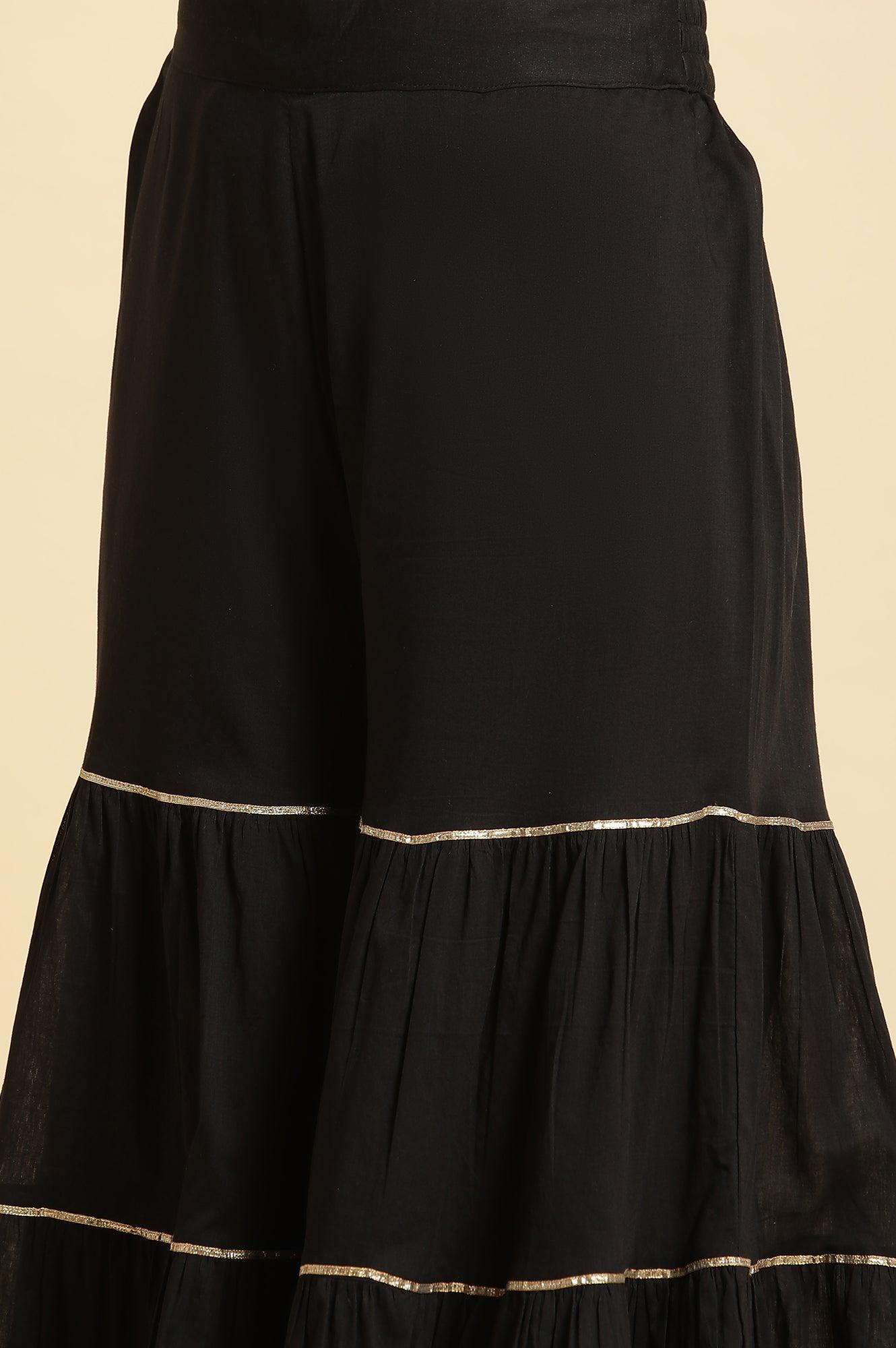 Black Tiered Cotton Sharara With Gota - wforwoman