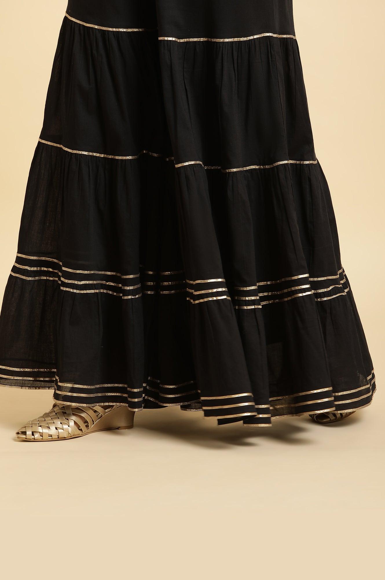 Black Tiered Cotton Sharara With Gota - wforwoman