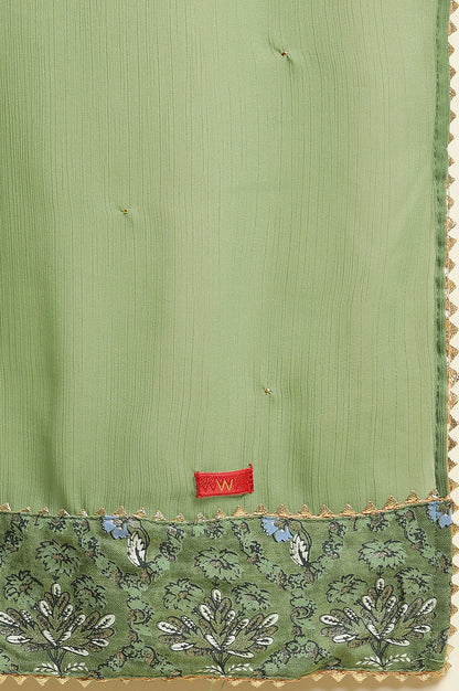 Green Solid Chiffon Dupatta With Gold Mukaish