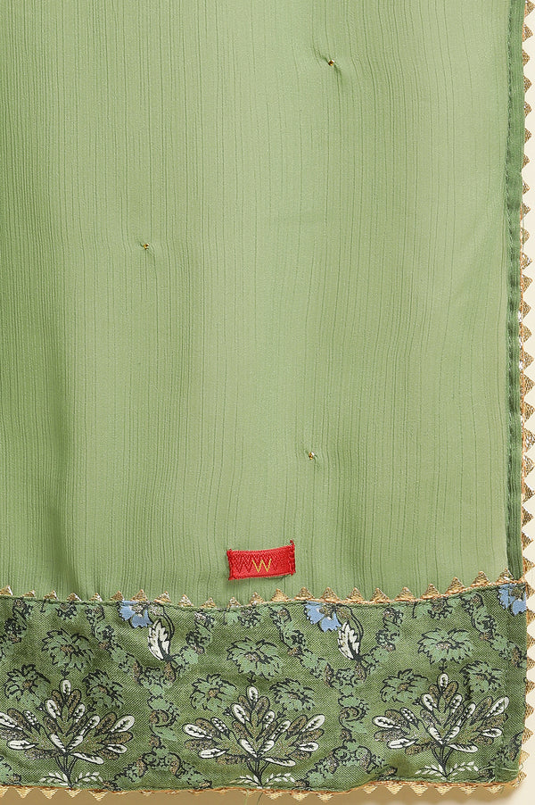 Green Solid Chiffon Dupatta With Gold Mukaish
