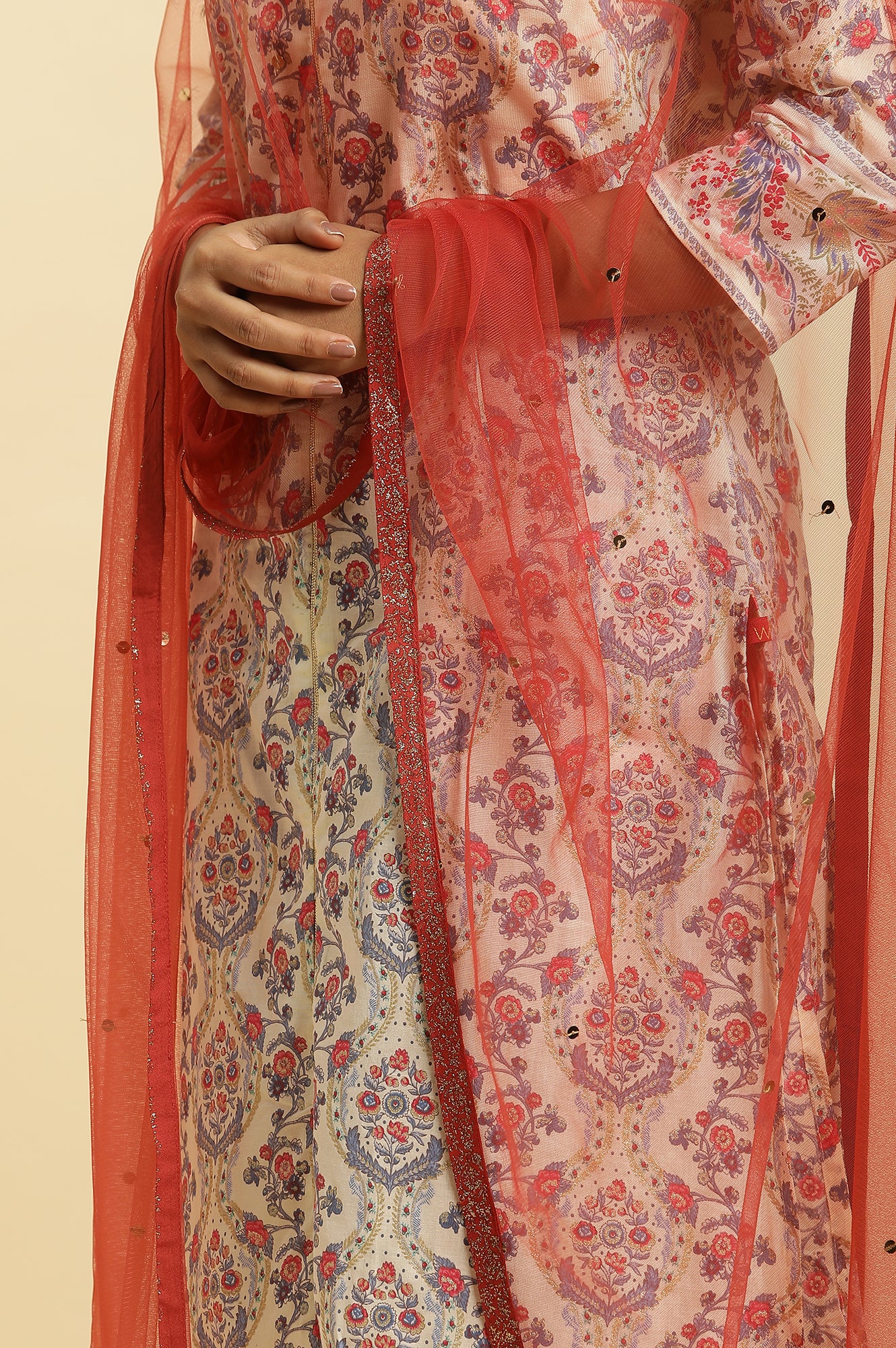 Red Solid Glitter Tape Border Sequined Mesh Dupatta
