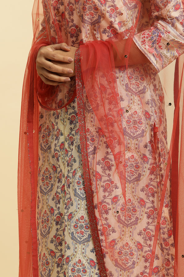 Red Solid Glitter Tape Border Sequined Mesh Dupatta