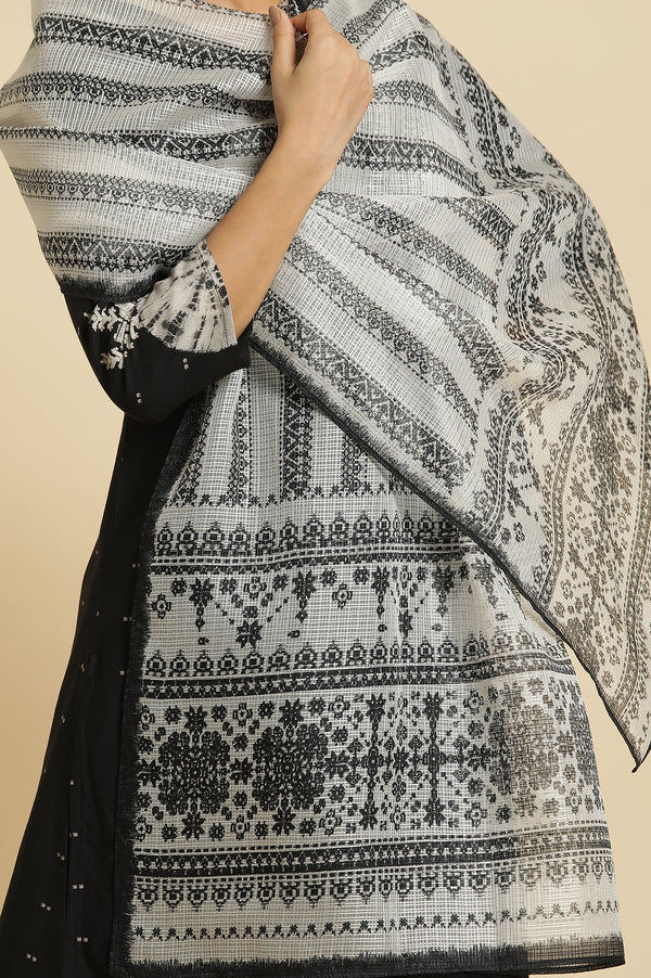 Off-White & Black Kota Printed Dupatta