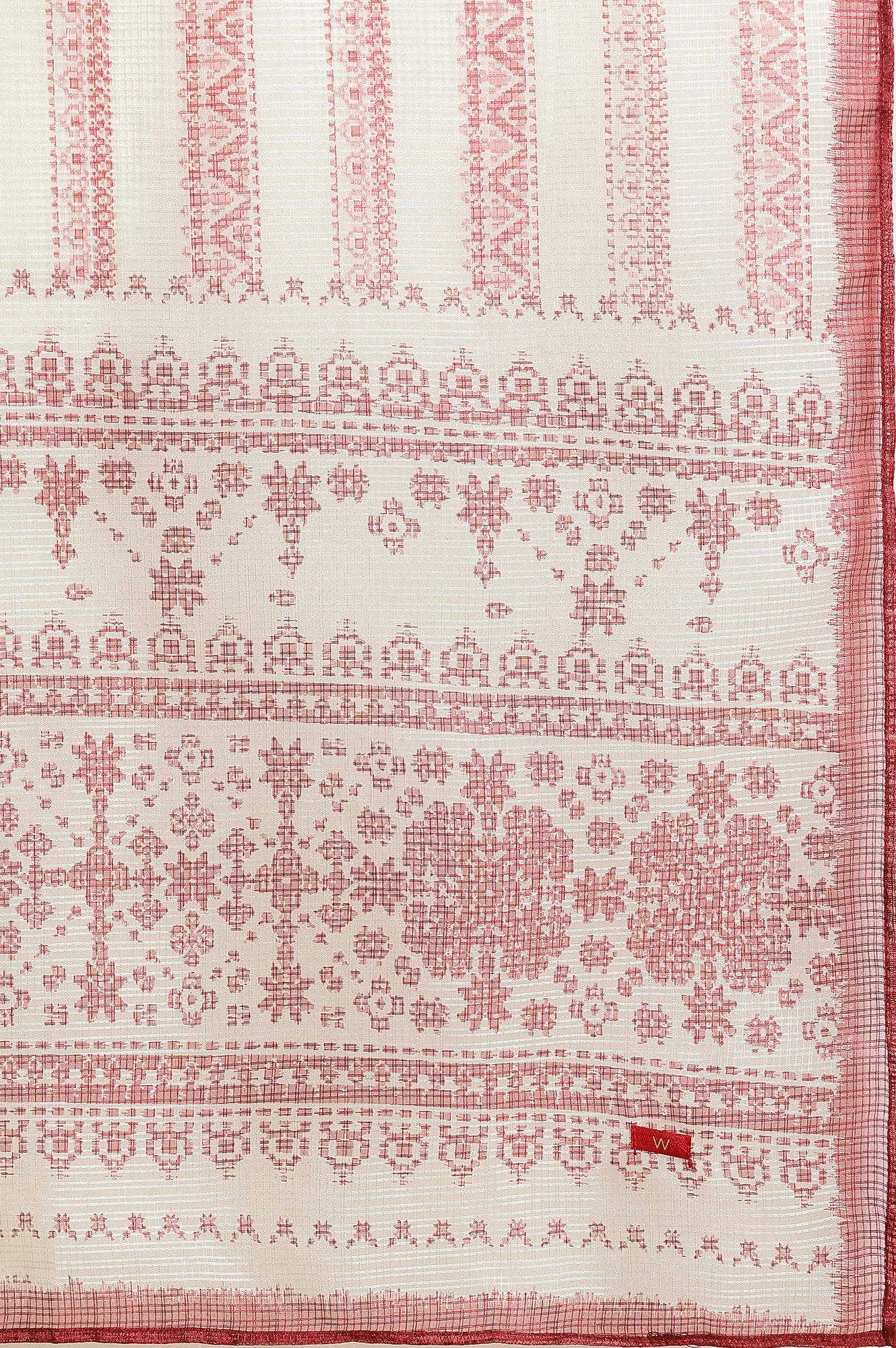 Ecru And Maroon Printed Kota Dupatta