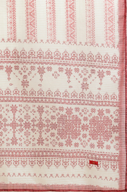 Ecru And Maroon Printed Kota Dupatta