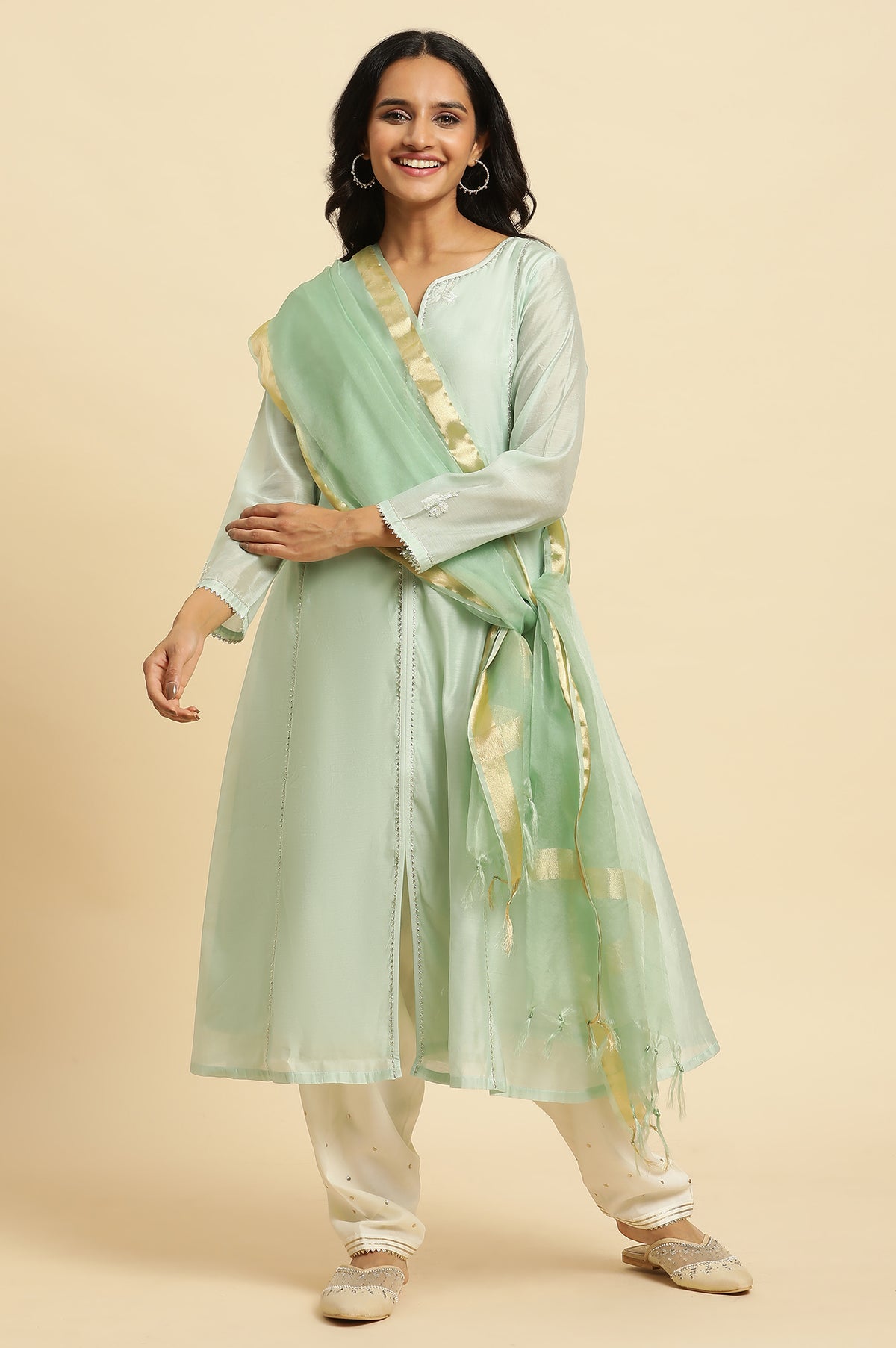 Bright Green Organza Dupatta - FS