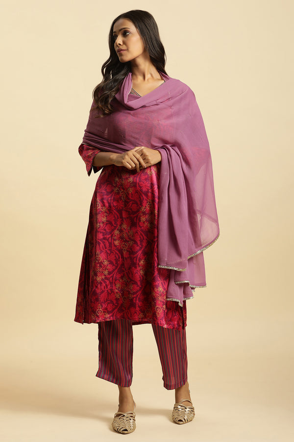 Purple Chiffon Dupatta with Gota Border