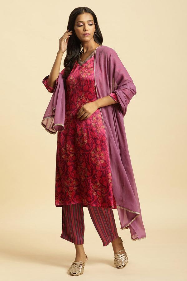 Purple Chiffon Dupatta with Gota Border
