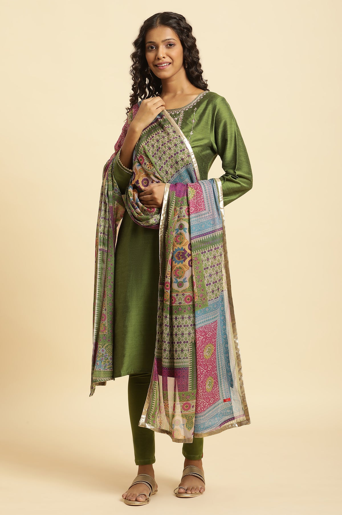 Multi-Coloured Printed Chiffon Dupatta - FS