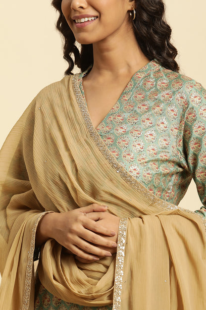 Gold Solid Sequined Rectangular Chiffon Dupatta