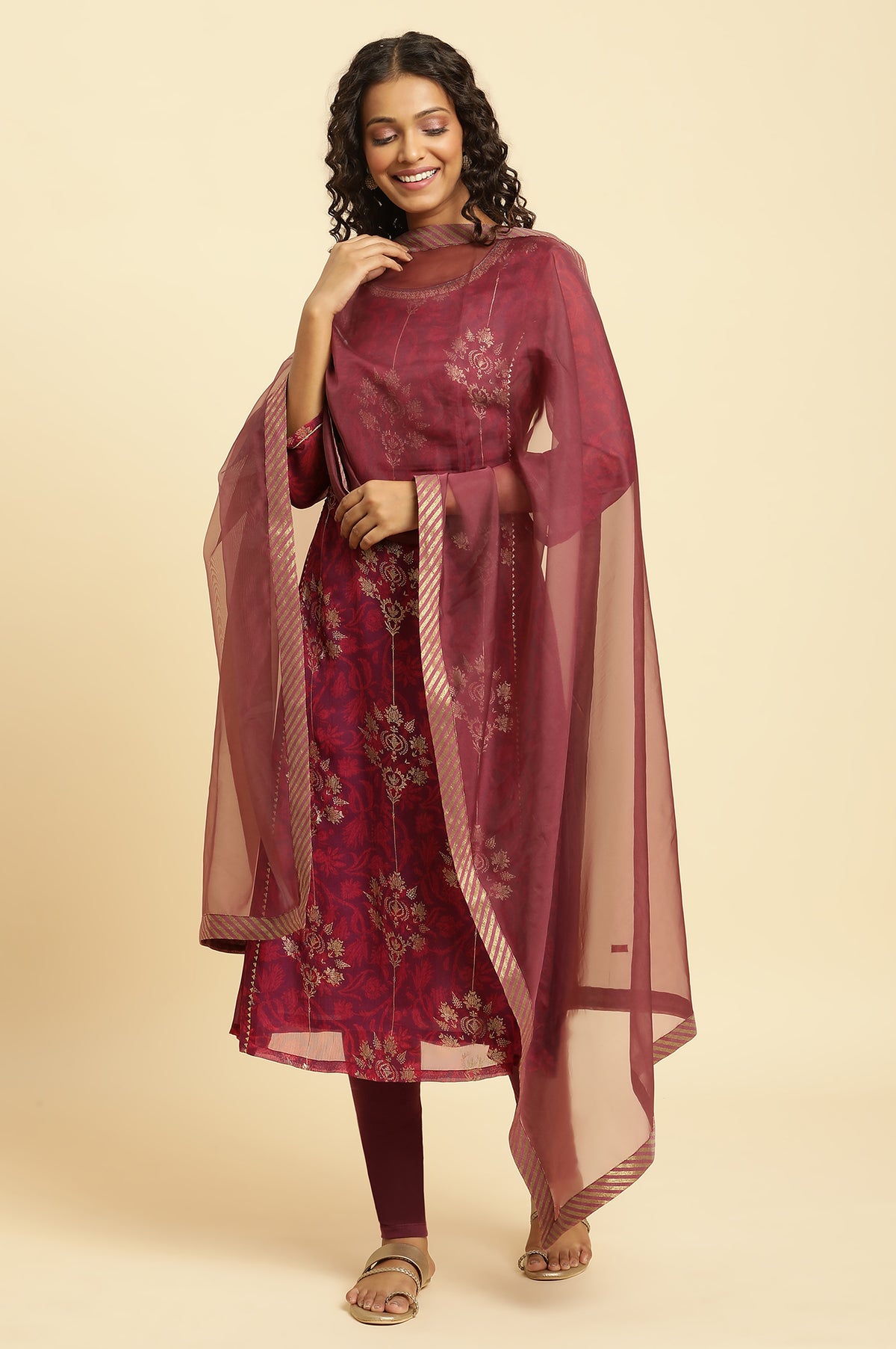 Purple Organza Dupatta With Printed Border - FS