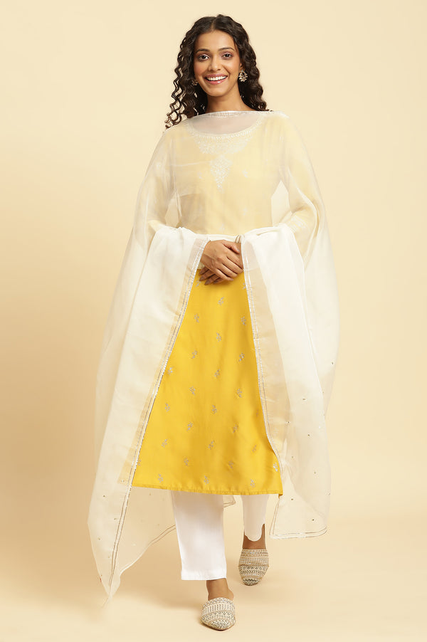 White Organza Dupatta with Gota and Sequin