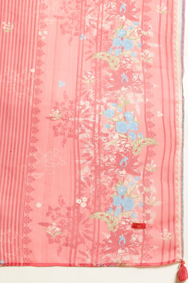 Pink Floral Printed Chiffon Dupatta
