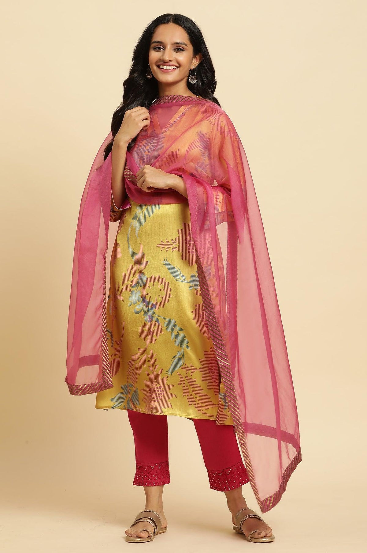 Pink Organza Dupatta With Zari Border - FS