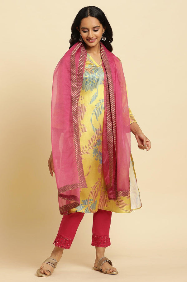 Pink Organza Dupatta With Zari Border
