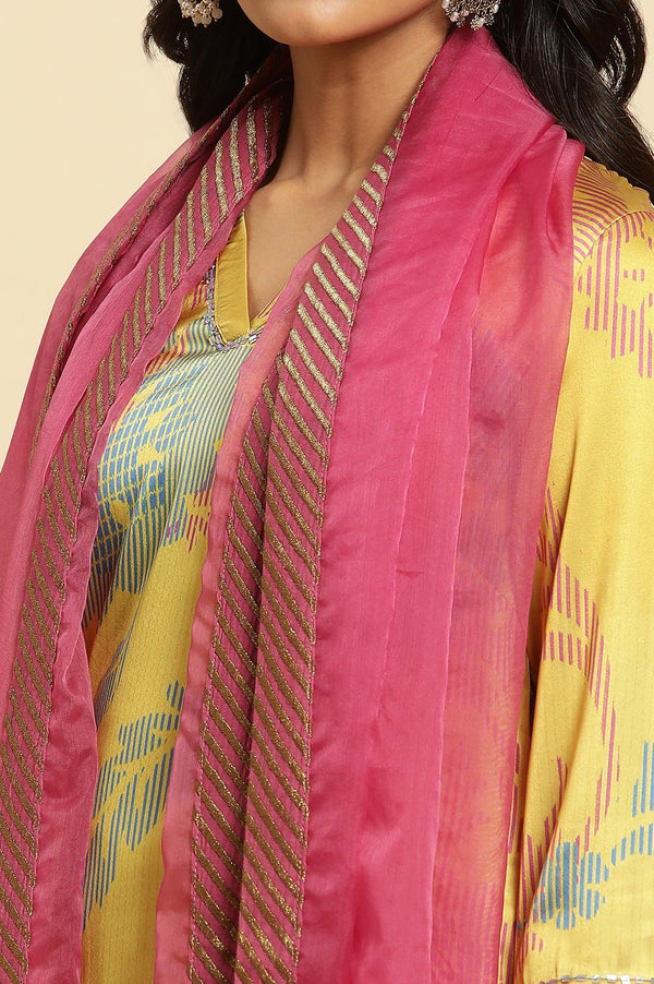 Pink Organza Dupatta With Zari Border