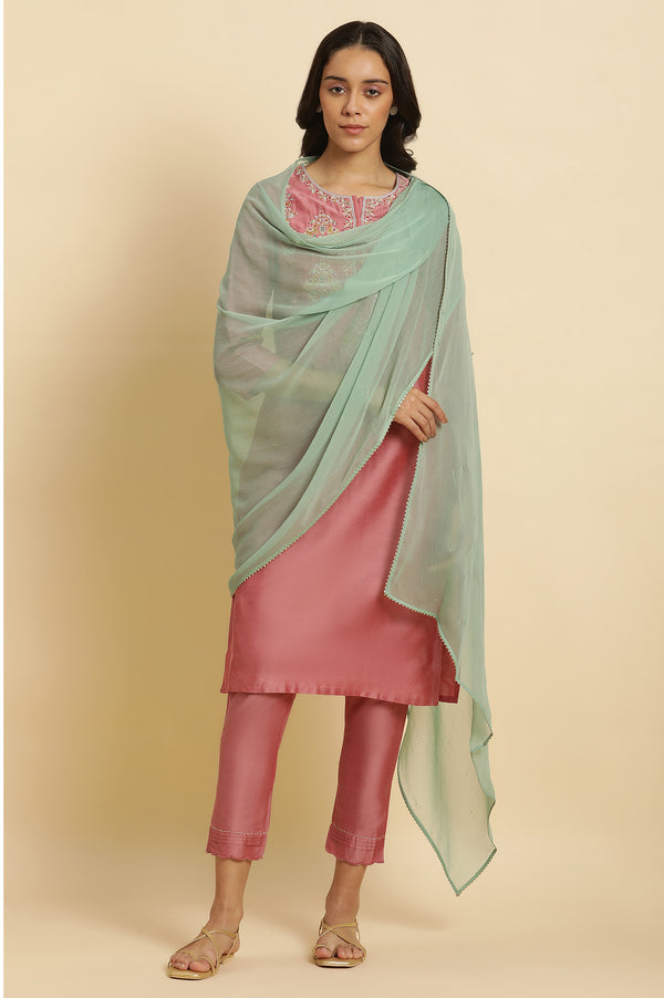 Aqua Green Gold Mukaish Chiffon Dupatta