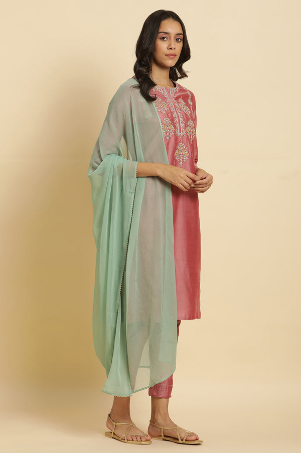 Aqua Green Gold Mukaish Chiffon Dupatta