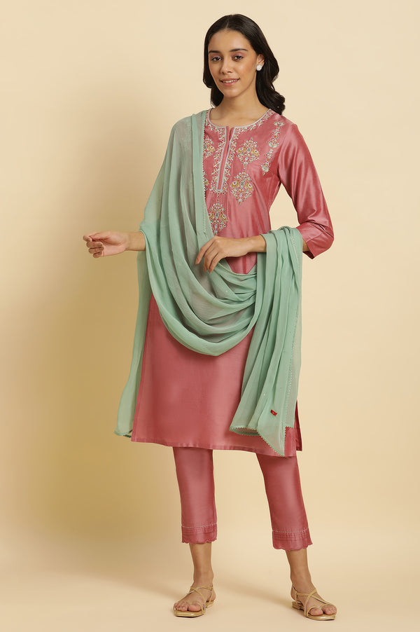 Aqua Green Gold Mukaish Chiffon Dupatta