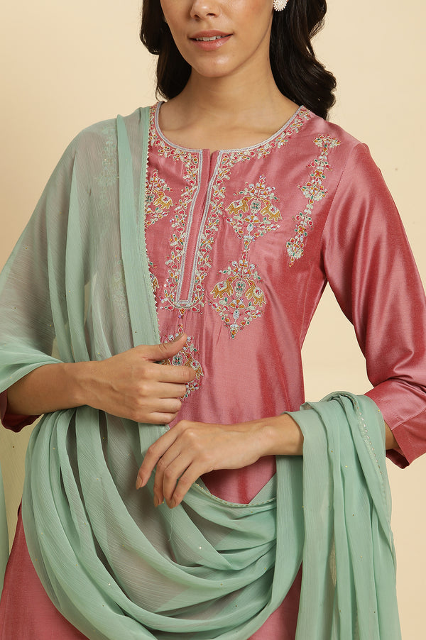 Aqua Green Gold Mukaish Chiffon Dupatta