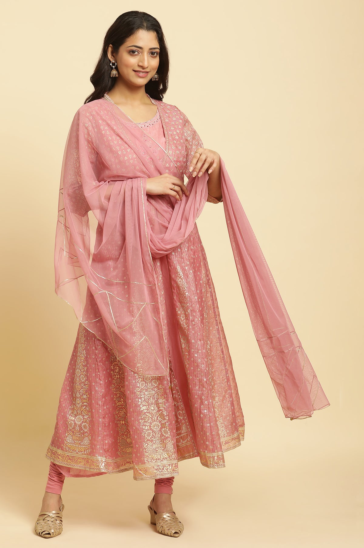 Pink Mesh Gota Patti Dupatta - FS