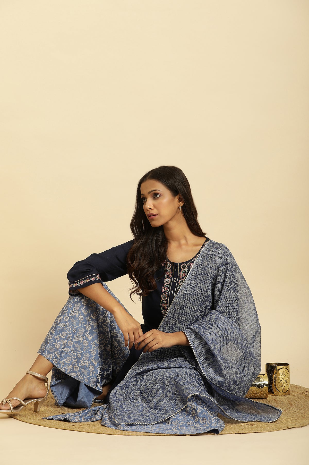 Blue Printed Kota Dupatta - FS