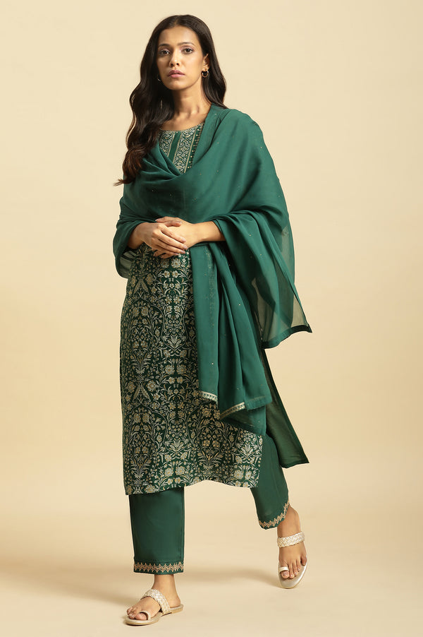Green Mukesh Chiffon Dupatta with Prince Lace Border