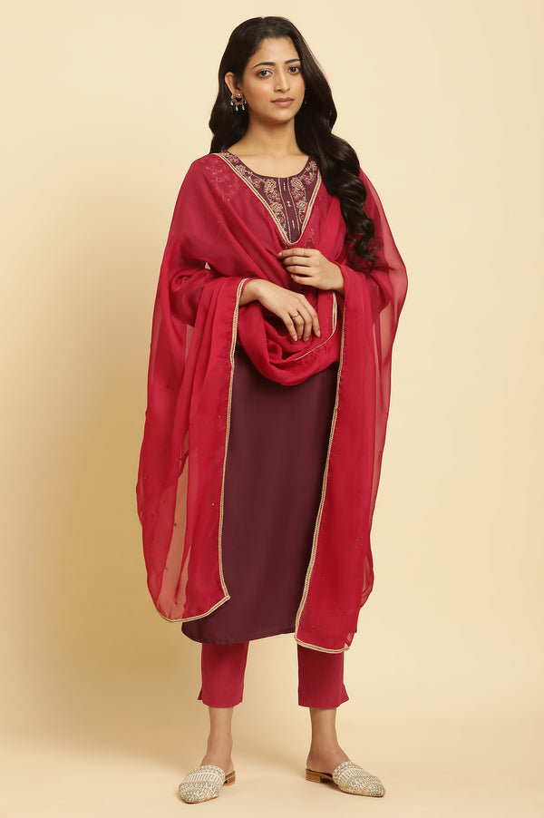 Maroon Chiffon Embellished Festive Dupatta