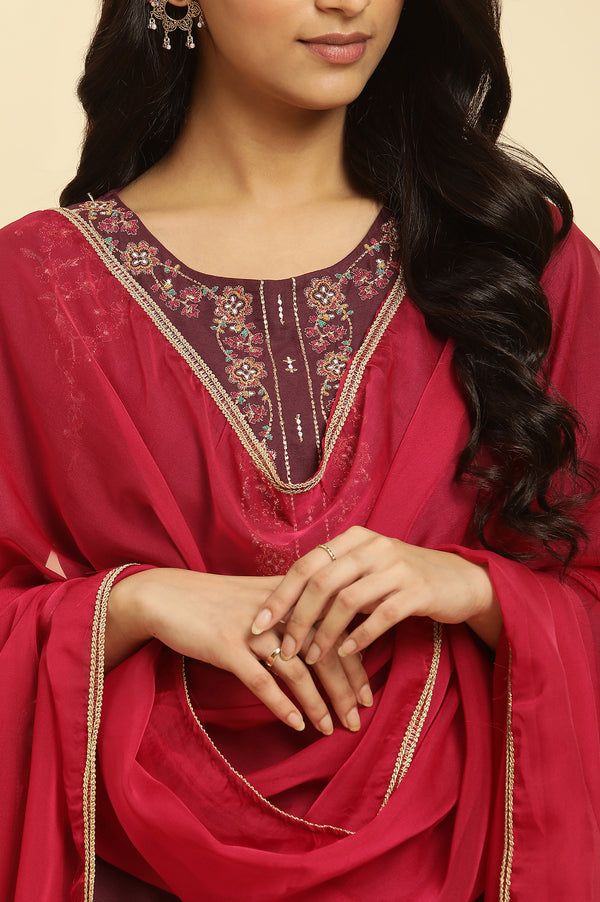 Maroon Chiffon Embellished Festive Dupatta