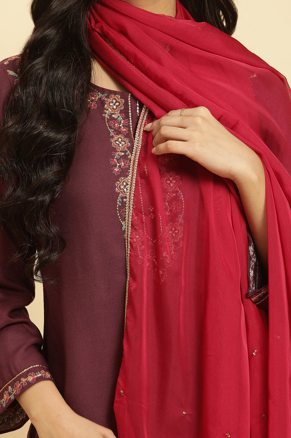 Maroon Chiffon Embellished Festive Dupatta