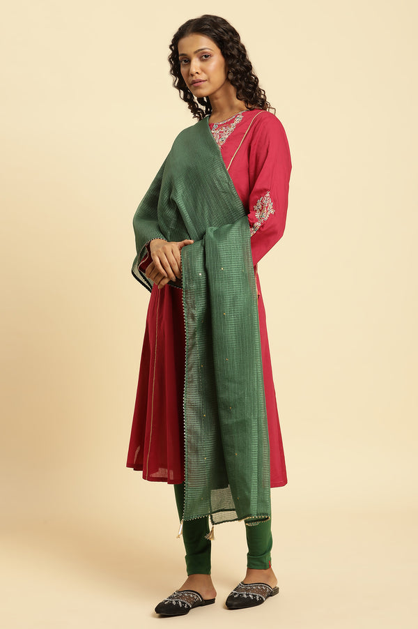 Dark Green Embellished Kota Dupatta with Gota