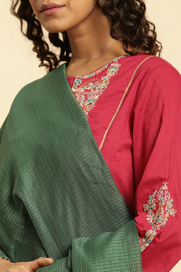 Dark Green Embellished Kota Dupatta with Gota