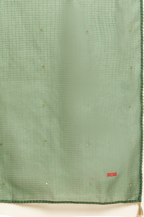Dark Green Embellished Kota Dupatta with Gota
