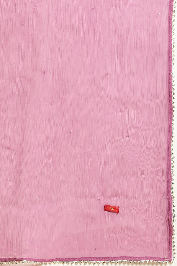 Purple Solid Chiffon Dupatta with Gota