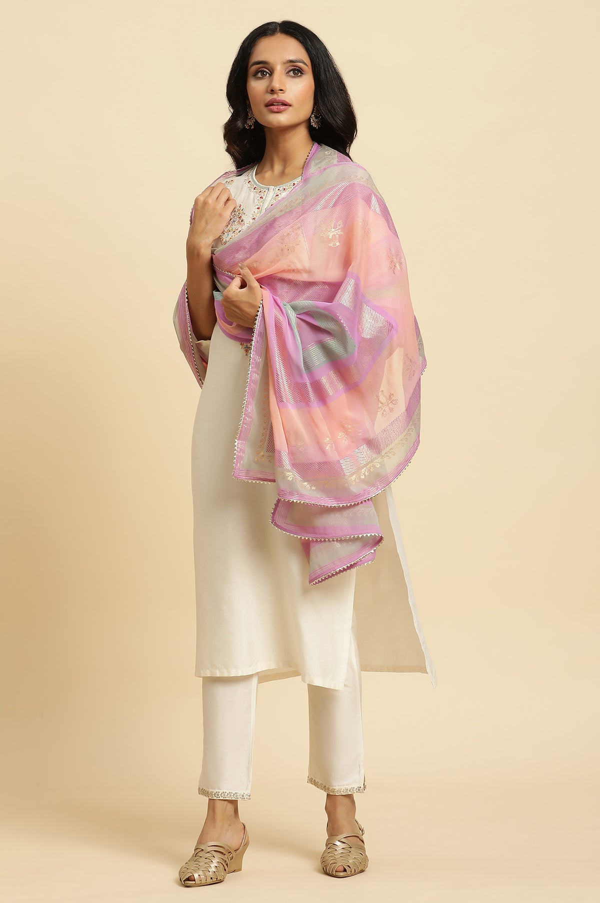 Lilac Floral Printed Chiffon Dupatta - FS