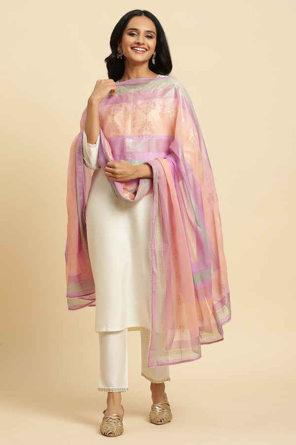 Lilac Floral Printed Chiffon Dupatta