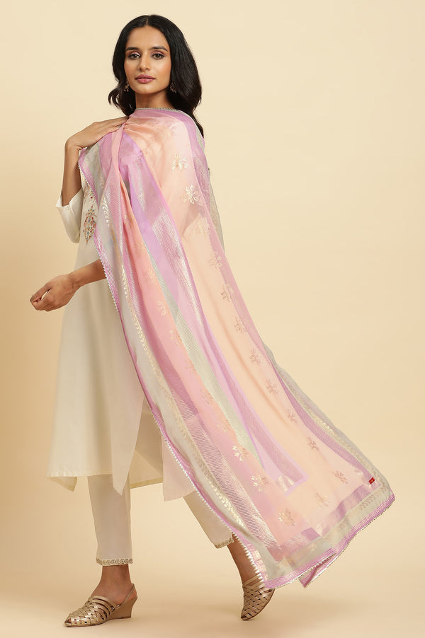 Lilac Floral Printed Chiffon Dupatta