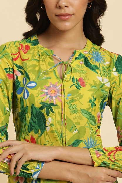 Green Floral Printed A-Line Kurta &amp; Pants Co-Ord Set - wforwoman