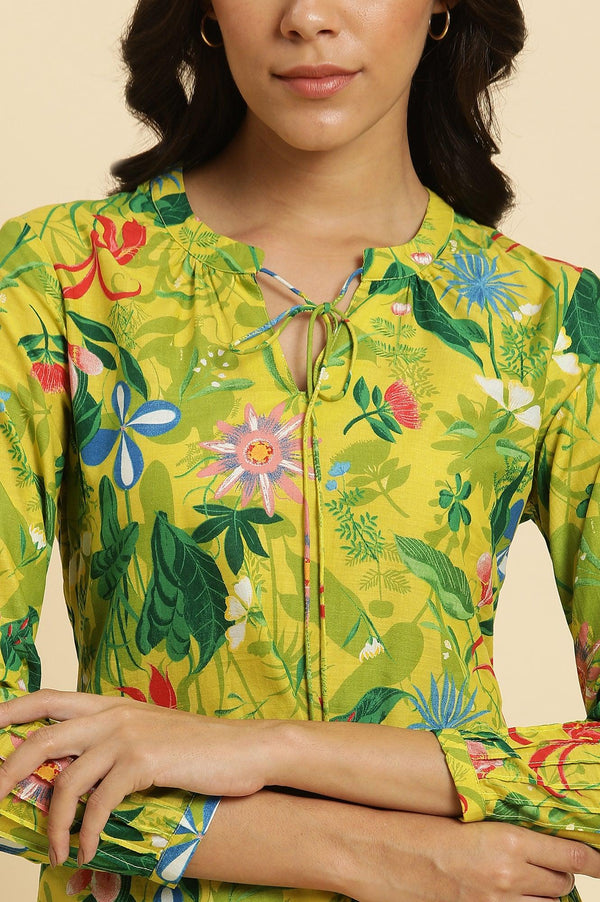 Green Floral Printed A-Line Kurta & Pants Co-Ord Set