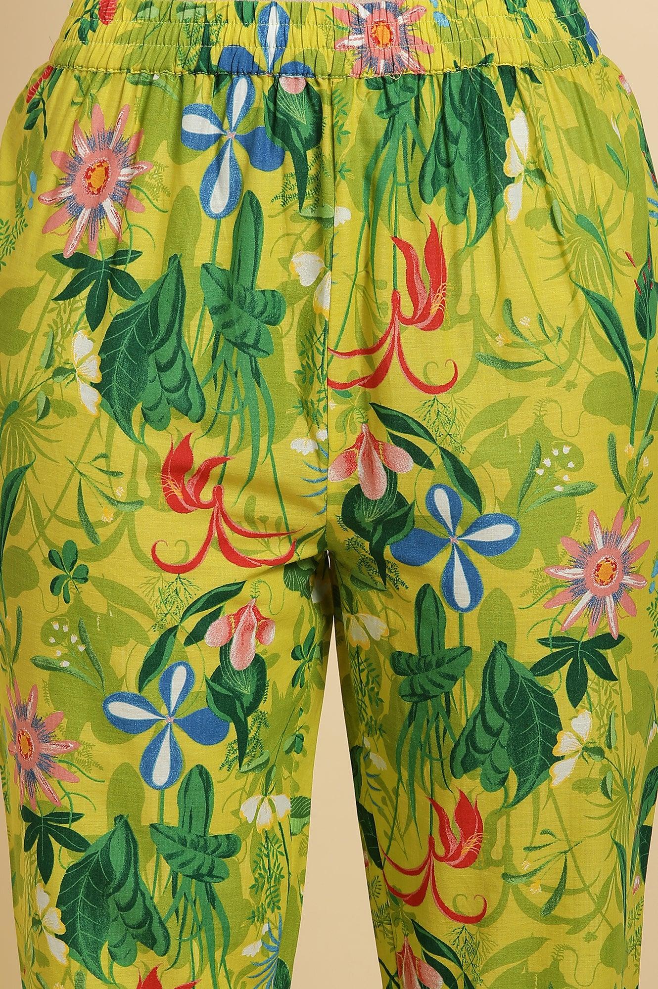 Green Floral Printed A-Line Kurta &amp; Pants Co-Ord Set - wforwoman