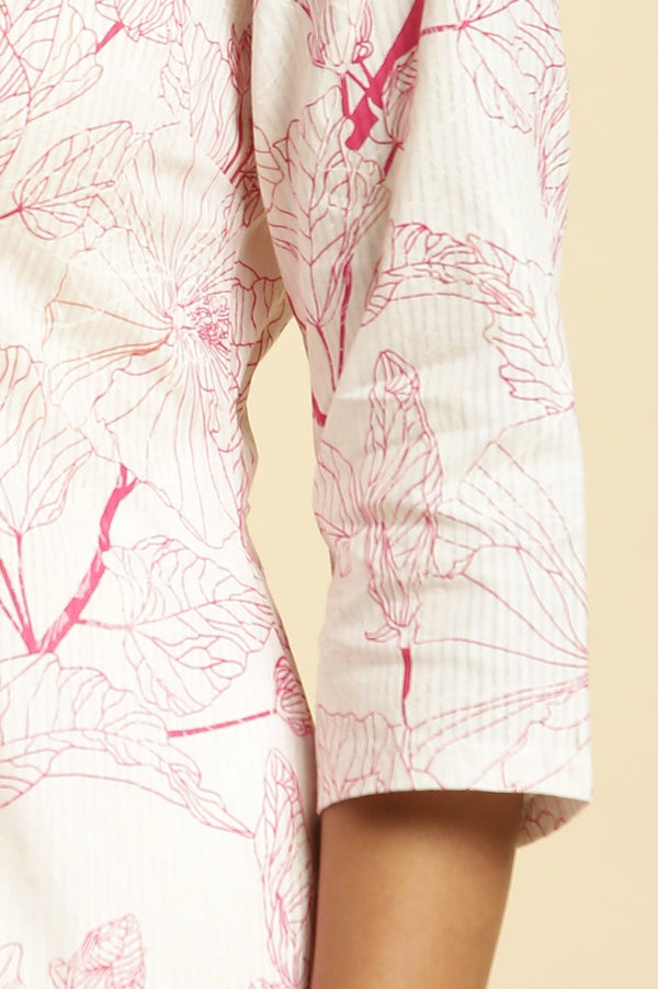 White Floral Printed Kurta And Pants Co-Ord Set