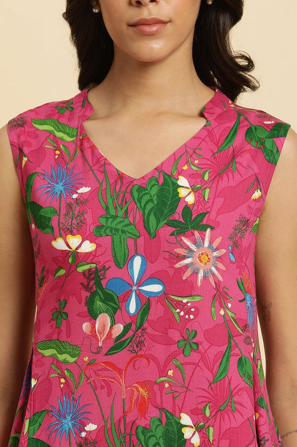 Pink Floral Printed Sleeveless Kurta & Pants Co-Ord Set
