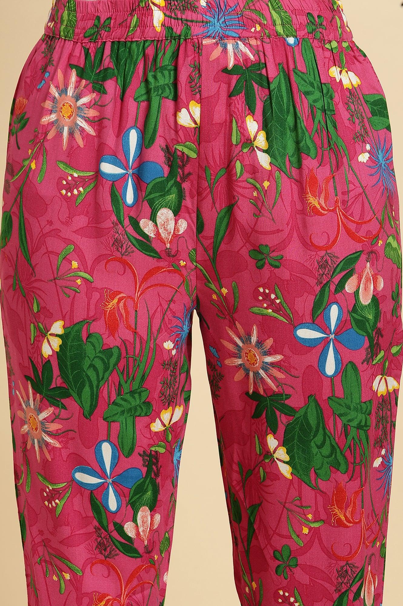 Pink Floral Printed Sleeveless Kurta &amp; Pants Co-Ord Set - wforwoman