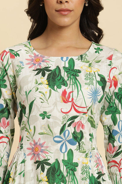 White Floral Printed A-Line Kurta And Pants Co-Ord Set - wforwoman