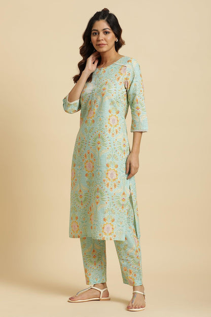 Light Green Floral Printed Kurta, Pants &amp; Dupatta Set - wforwoman