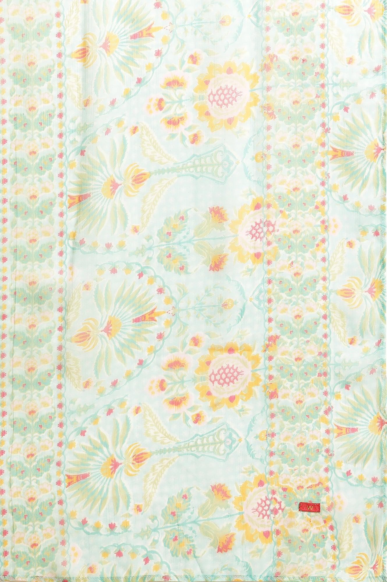 Light Green Floral Printed Kurta, Pants &amp; Dupatta Set - wforwoman